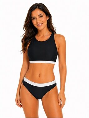 Women’s Black & White High Neck Bikini Set